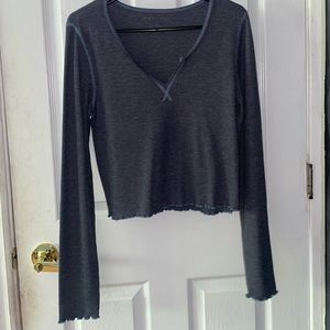 American Eagle Grey Cropped, Long Sleeve Top
